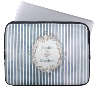 Baroque Blue-Grey Watercolor Stripe Laptop Sleeve