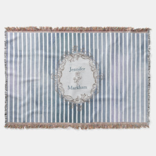 Baroque Blue-Grey Watercolor Stripe  Throw Blanket