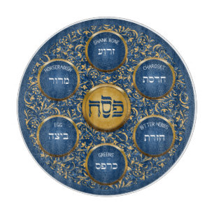 Baroque Blue Passover Seder Glass Cutting Board