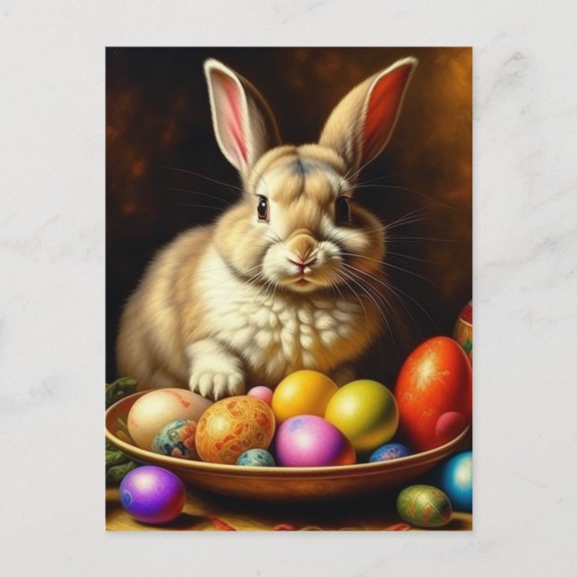 Baroque Brown Easter Bunny with Eggs Postcard (Front)