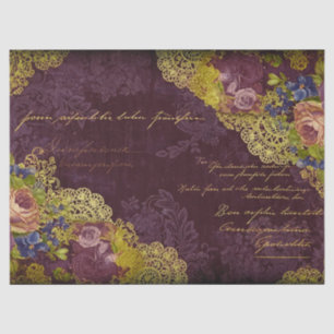 Baroque Burgundy Blooms & Gold Splatter Decoupage Tissue Paper