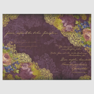 Baroque Burgundy Blooms & Gold Splatter Decoupage Tissue Paper