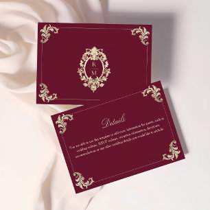 Baroque Burgundy Gold Wedding Details Enclosure Card