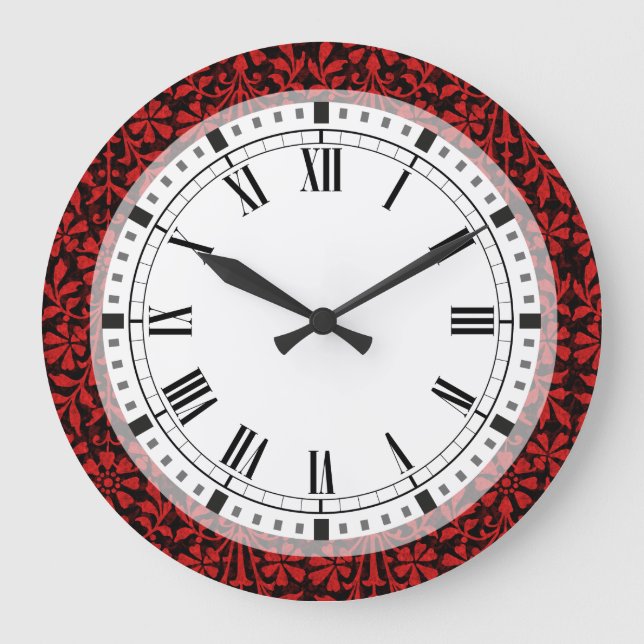 Baroque burgundy red arts and crafts style large clock (Front)