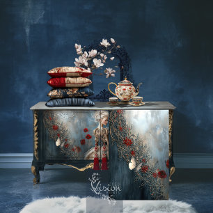 Baroque Butterfly Navy Blue Red Ornate Patina Tissue Paper