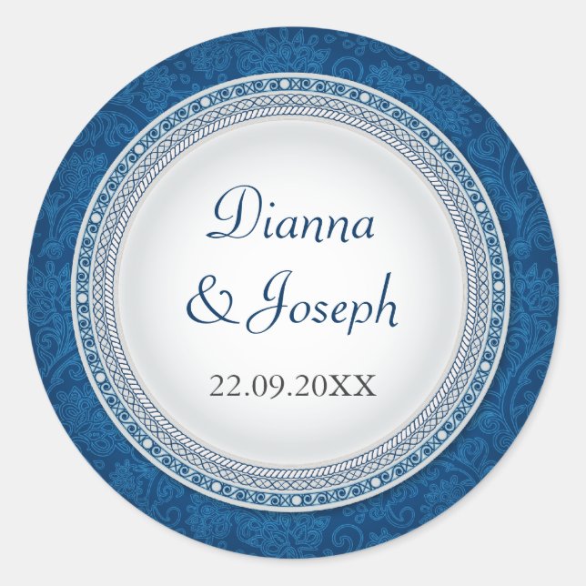 Baroque Cobalt Plaque Wedding Sticker (Front)