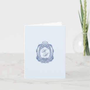 Baroque Crest French Blue Initials Wedding Photo Note Card