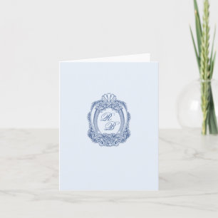 Baroque Crest French Blue Initials Wedding Photo Note Card
