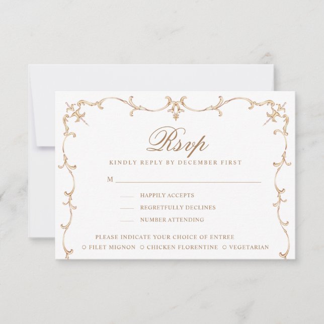 Baroque Crest | Monogram RSVP | Meal Options  (Front)