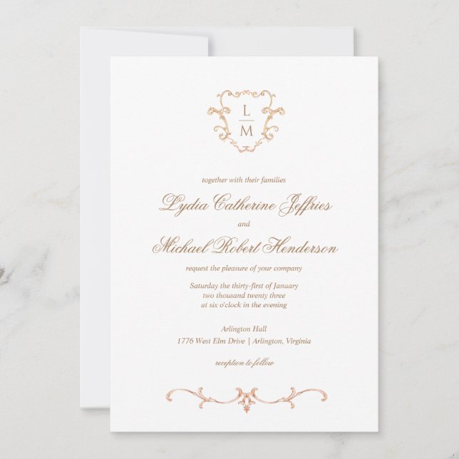 Baroque Crest | Monogram Wedding Invitation (Front)