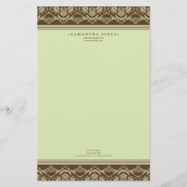 Baroque Damask Designer papeterie :: sage (Devant)