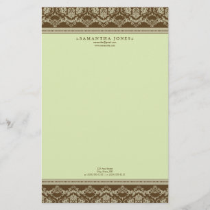 Baroque Damask Designer Stationery :: sage
