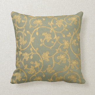 Baroque Damask ~ gold, green swirl throw pillow