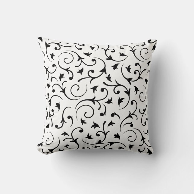 Baroque Design – Black on White Throw Pillow (Front)