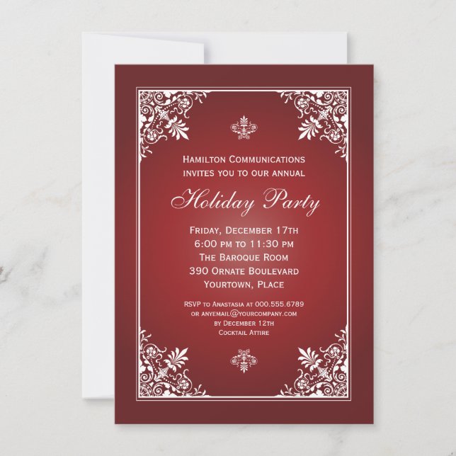 Baroque Elegance Garnet Corporate Holiday Party Invitation (Front)