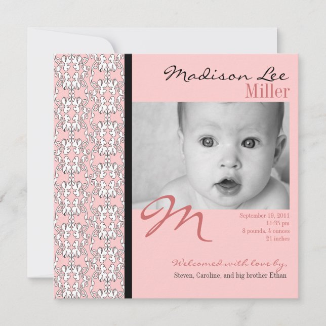 Baroque en Faire-part bébé rose (Devant)