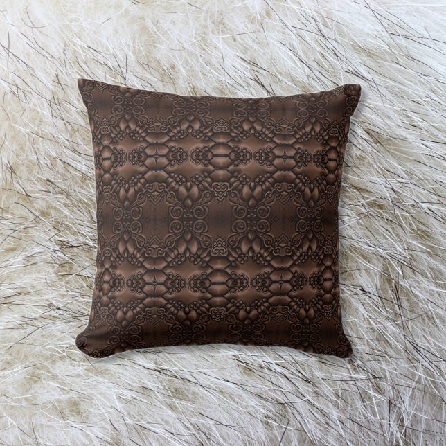 Baroque Faux Leather Brown Pattern Fleece Blanket Throw Pillow (Creator Uploaded)