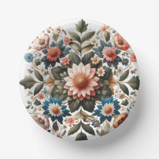 Baroque Floral Composition in Soft Colors Paper Plate