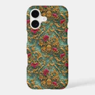 Baroque Floral Émeraude avec Ornements Dorés