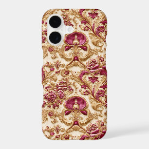 Baroque Floral Luxueux Or et Bourgogne