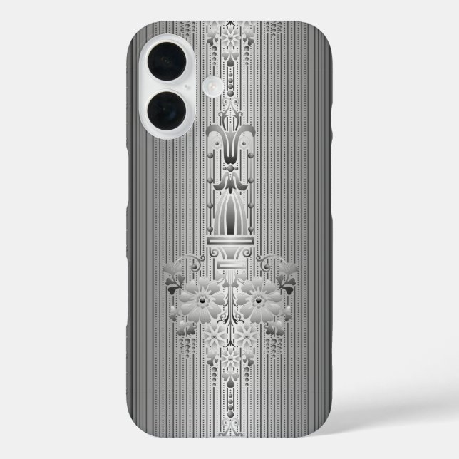 Baroque floral pattern with border grey Case-Mate iPhone case (Back)