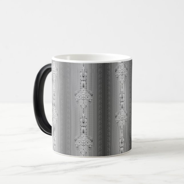Baroque floral pattern with border grey coffee mug (Front Left)