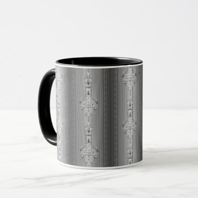 Baroque floral pattern with border grey coffee mug (Front Left)