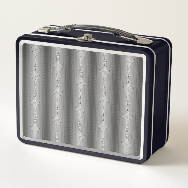 Baroque floral pattern with border grey metal lunch box (Front)