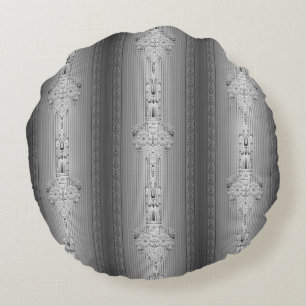Baroque floral pattern with border grey round pillow