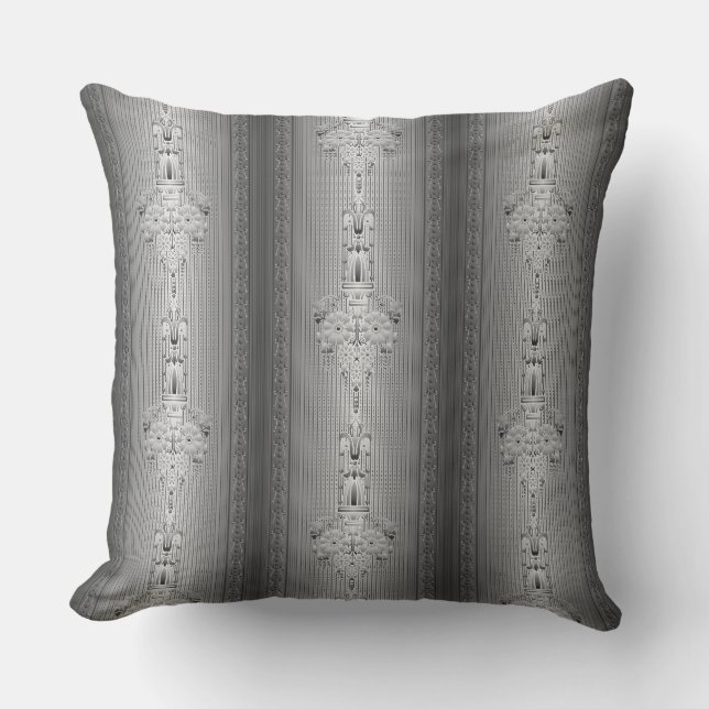 Baroque floral pattern with border grey throw pillow (Front)