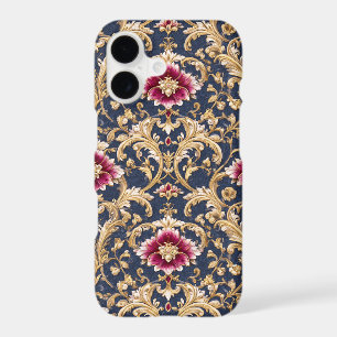 Baroque Floral Royal sur Fond Bleu Profond