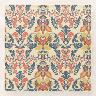 Baroque Floral: Vintage Classic Wallpaper. Glass Coaster