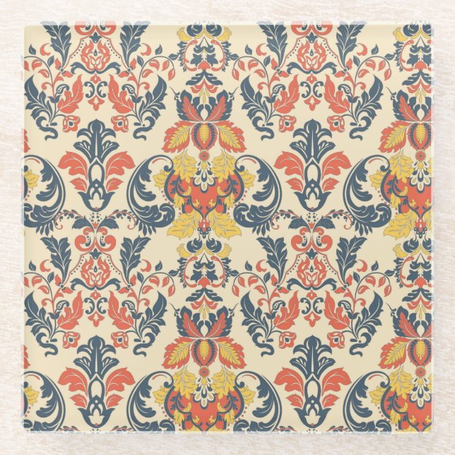 Baroque Floral: Vintage Classic Wallpaper. Glass Coaster (Front)