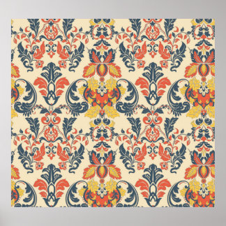 Baroque Floral: Vintage Classic Wallpaper. Poster