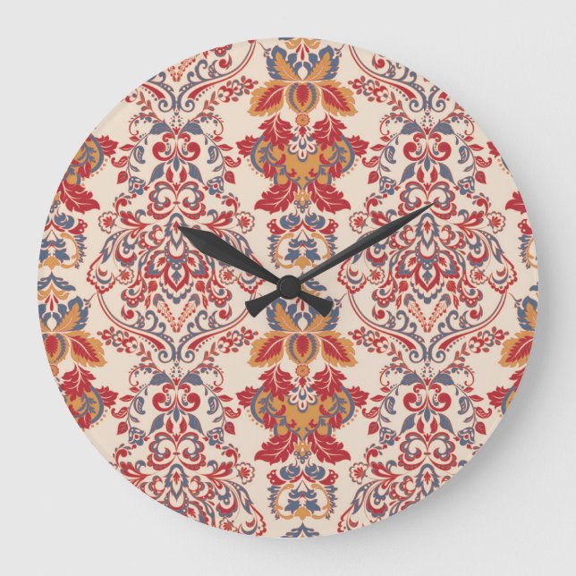 Baroque Floral Vintage Wallpaper Design Large Clock (Front)