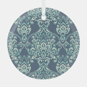 Baroque Floral Vintage Wallpaper Glass Ornament