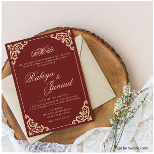 Baroque Flourish Romantic Burgundy Muslim Wedding Invitation