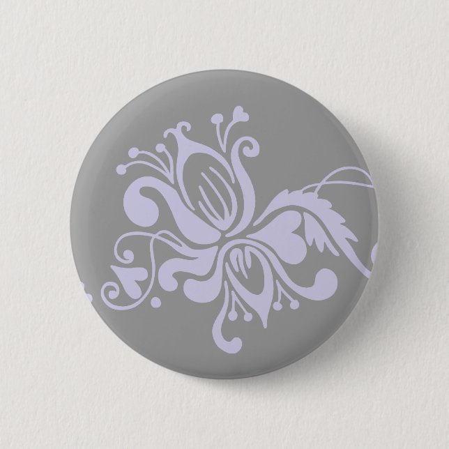 Baroque Flower - Grey and Light Lilac 2 Inch Round Button (Front)