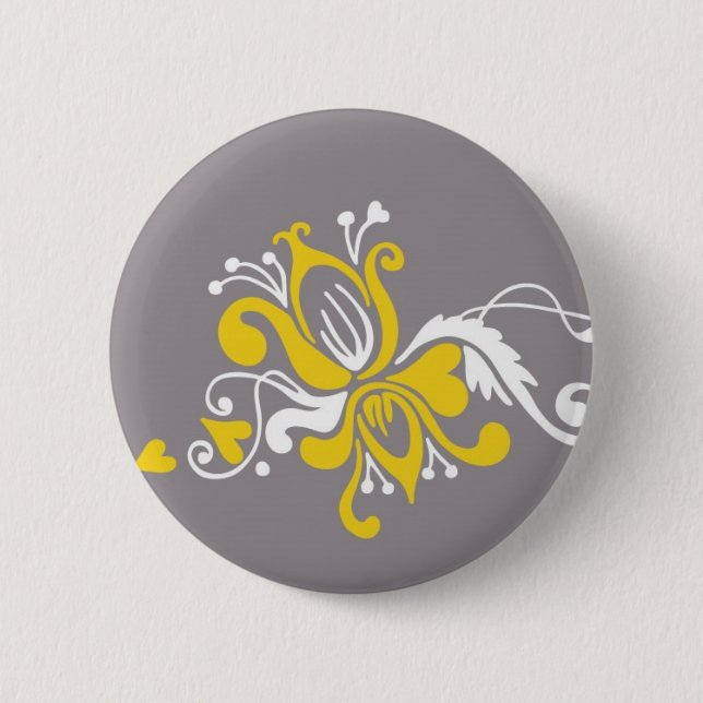 Baroque Flower on Grey 2 Inch Round Button (Front)