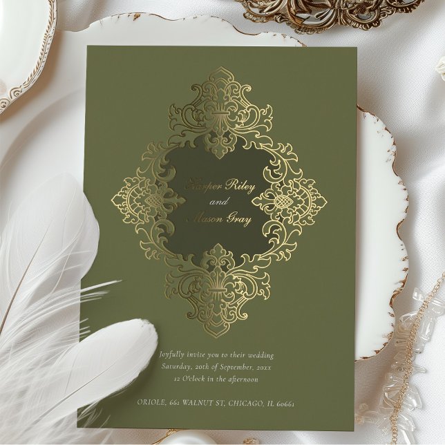 Baroque Foil Ornament Wedding Olive Green (Creator Uploaded)