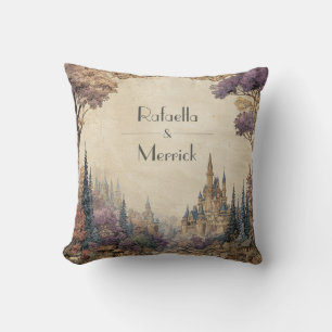 Baroque Frame Castle Village Romantic Forest Throw Pillow