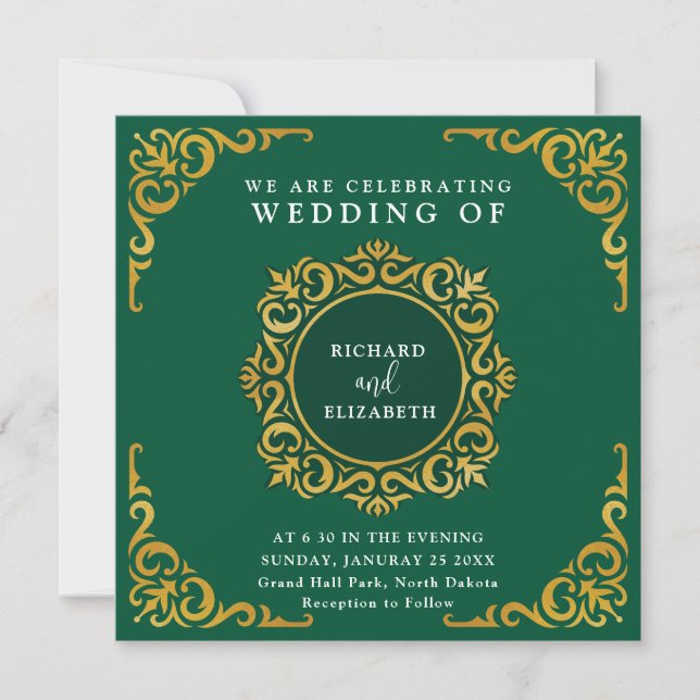 Baroque Frame Royal Emerald Green Ornamental Invitation (Front)