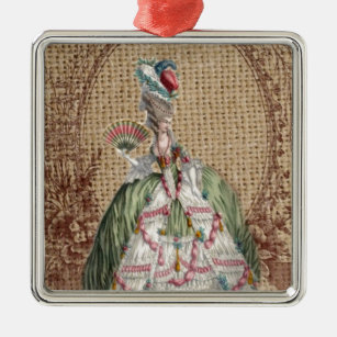 baroque french country burlap Marie Antoinette Metal Ornament
