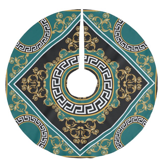 Baroque Gold: Black Elegance Brushed Polyester Tree Skirt (Front)