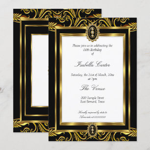 Baroque Gold black jewel white Birthday Party Invitation