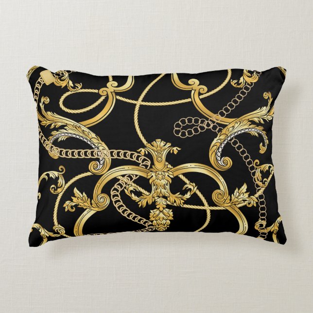 Baroque Gold Chains Seamless Pattern Accent Pillow (Front)