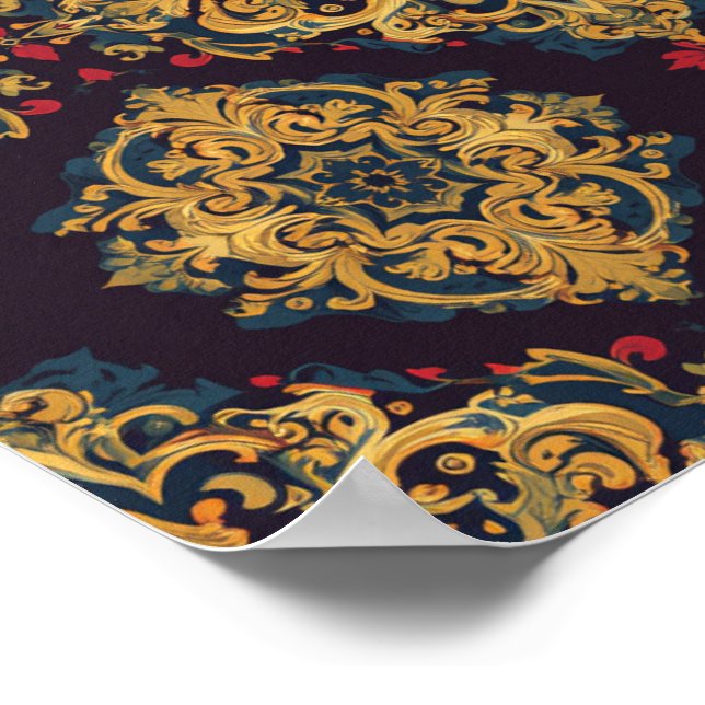 Baroque Gold Damask Ornamental Pattern Poster (Corner)