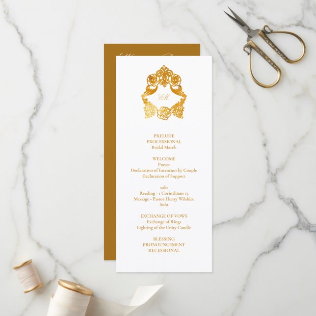 Baroque Gold Foil Wedding Program (Front/Back In Situ)