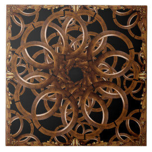 Baroque Gold Framed Interlocking Wooden Rings Tile