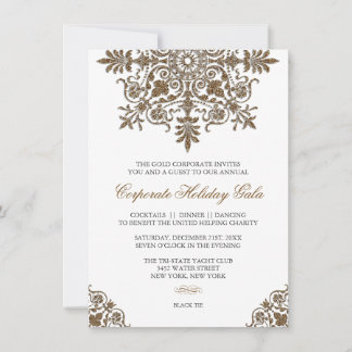 Baroque Gold Glitter Look Holiday Party Invitation